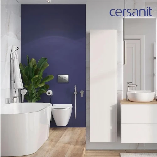 Унитаз с инсталляцией Cersanit Carina XL DPL EO Slim + Aqua 50 Prime P 69326 цвет Белый с сиденьем Микролифт и клавишей смыва цвет Хром глянцевый