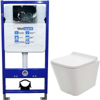 Комплект унитаза AQUAme AQM2004 с инсталляцией WellWant Standart 50 WWISI1110B с сиденьем Микролифт и клавишей смыва Хром глянцевый фаянс подвесной
