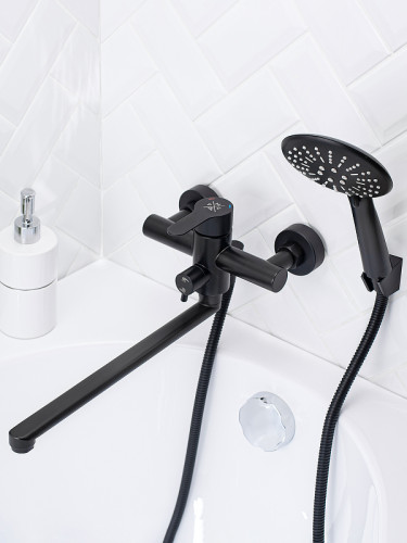 Смеситель для ванны Ростовская Мануфактура Сантехники SUS124BL-006EP универсальный Черный матовый нержавеющая сталь на стену