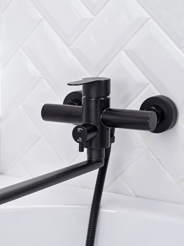 Смеситель для ванны Ростовская Мануфактура Сантехники SUS124BL-006EP универсальный Черный матовый нержавеющая сталь на стену