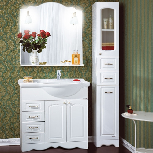 Зеркало Бриклаер Анна 90 4627125411380 с подсветкой Белое глянцевое МДФ / ЛДСП, стекло