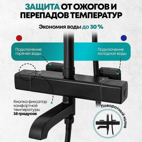 Душевая система Grocenberg GB7005BL с термостатом Черная матовая