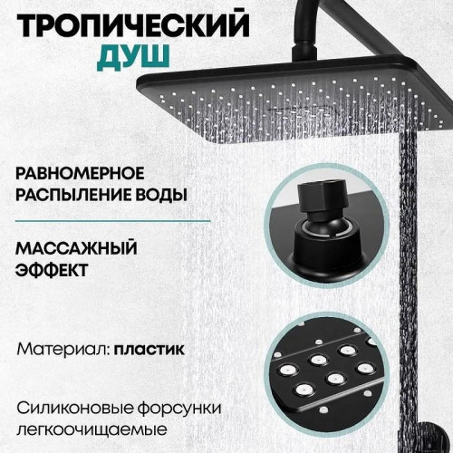 Душевая система Grocenberg GB7005BL с термостатом Черная матовая