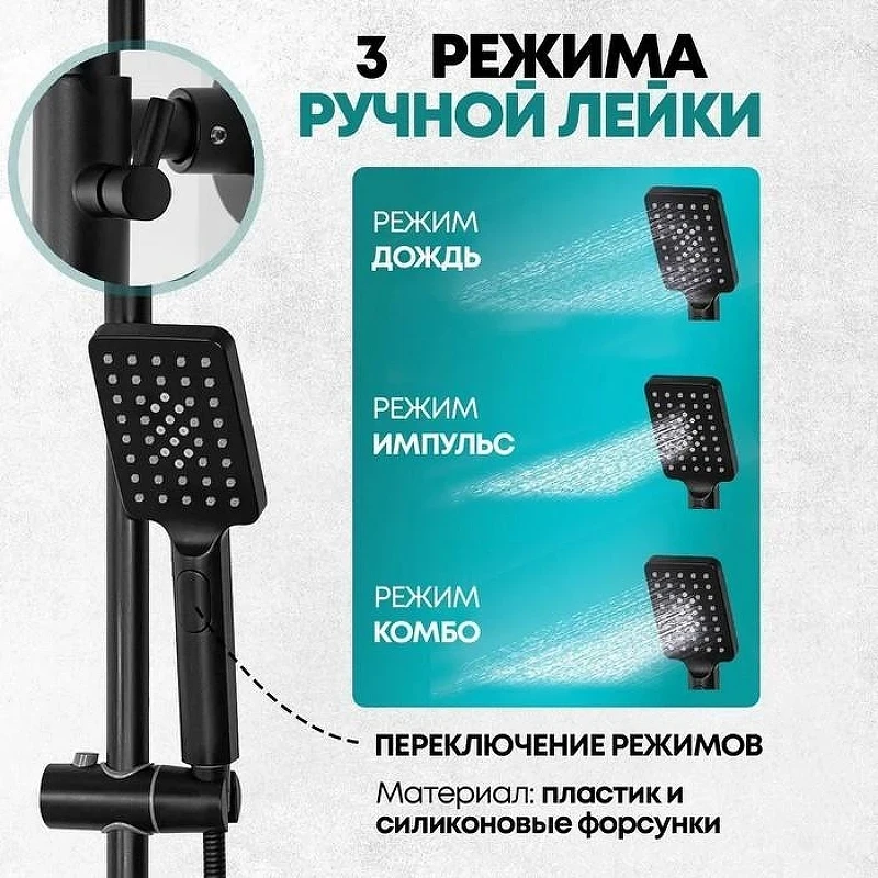 Душевая система Grocenberg GB7005BL с термостатом Черная матовая