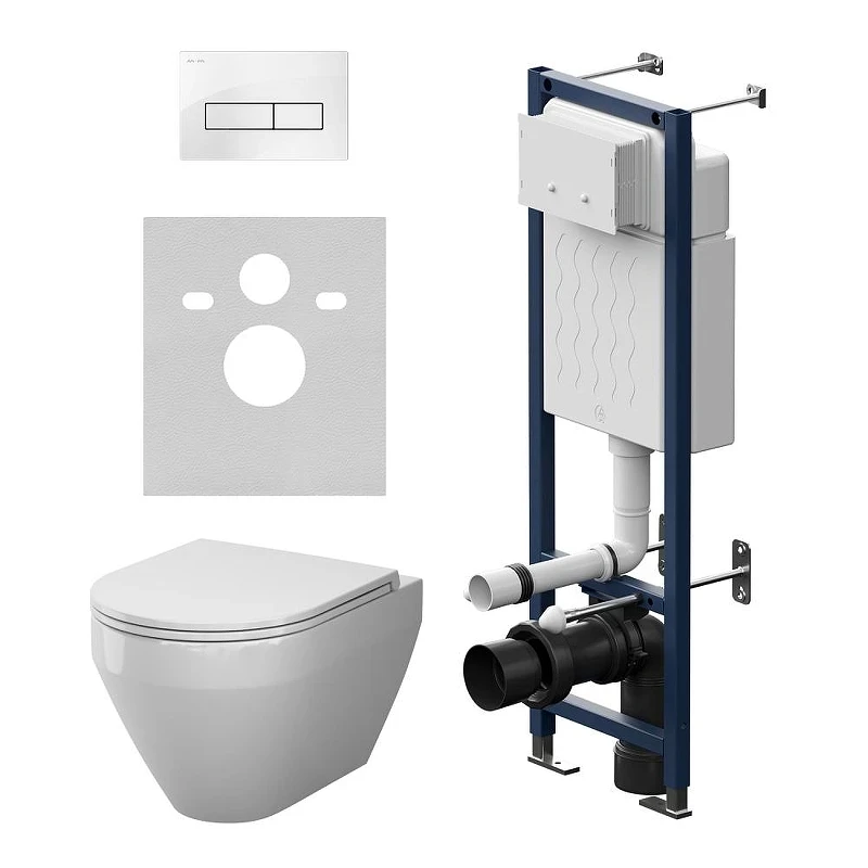 Унитаз с инсталляцией AM.PM Spirit V2.0 Aquaspin IS110301.701900 цвет Белый с сиденьем Микролифт и клавишей смыва цвет Белый глянцевый