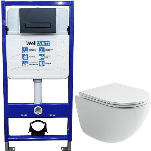 Унитаз с инсталляцией Ceramicanova Vogue CN4008T + WellWant Standart 50 WWISI111BB с сиденьем Микролифт и Черной матовой клавишей смыва