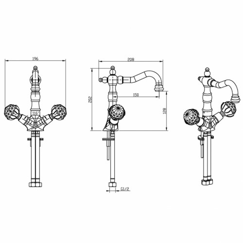 Смеситель для раковины Boheme Imperiale Presente 332 Золото латунь