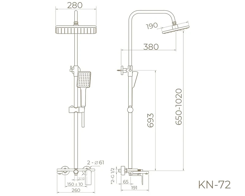 Душевая система Knotlor Vigor KN-72/BL цвет Матовый черный