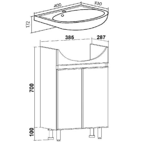 Тумба с раковиной Runo Лада 40 00-00001195+Sanita Mango 40 00-00001179 Графит