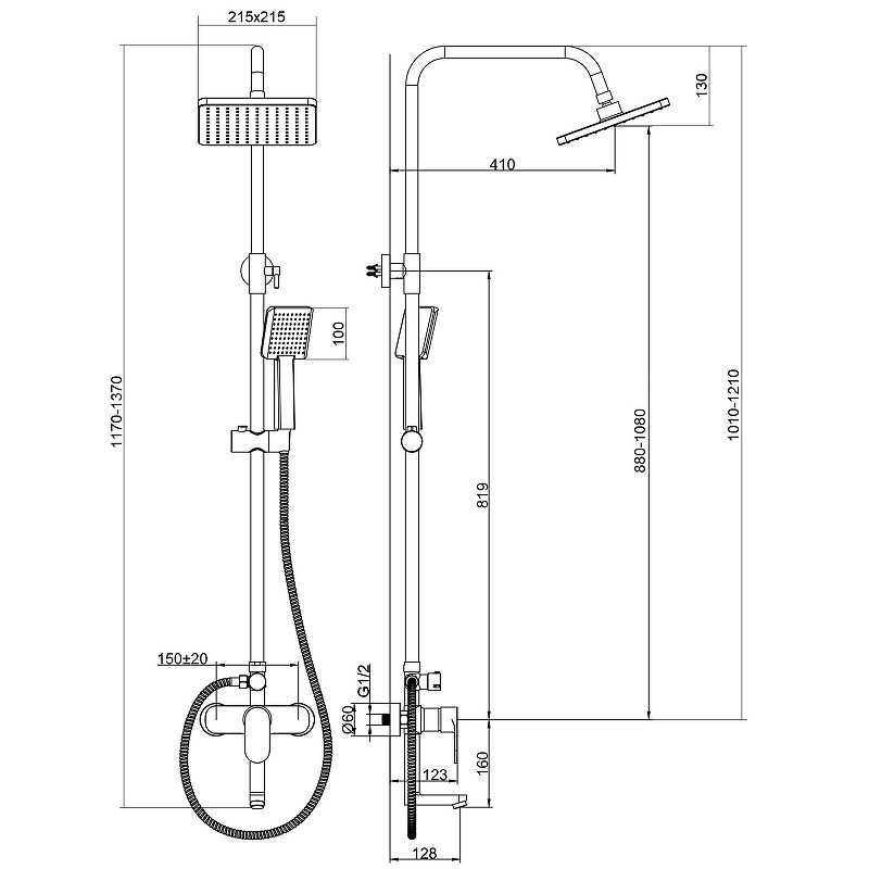 Душевая система Bond B01-9400 Хром латунь на стену