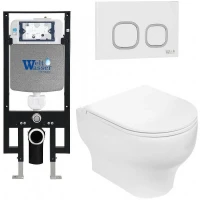 Комплект унитаза с инсталляцией WeltWasser AMBERG 497 + ERLENBACH 004 GL-WT + AMBERG RD-WT 10000006598 цвет Белый глянцевый с сиденьем Микролифт и клавишей смыва цвет Белый