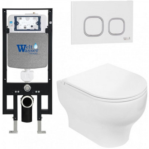 Комплект унитаза с инсталляцией WeltWasser AMBERG 497 + ERLENBACH 004 GL-WT + AMBERG RD-WT 10000006598 цвет Белый глянцевый с сиденьем Микролифт и клавишей смыва цвет Белый