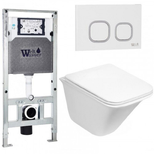 Комплект унитаза с инсталляцией WeltWasser AMBERG 506 ST + ROTBACH 004 GL-WT + AMBERG RD-WT 10000006922 цвет Белый глянцевый с сиденьем Микролифт и клавишей смыва цвет Белый