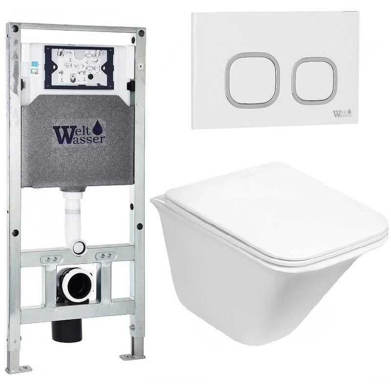 Комплект унитаза с инсталляцией WeltWasser AMBERG 506 ST + ROTBACH 004 GL-WT + AMBERG RD-WT 10000006922 цвет Белый глянцевый с сиденьем Микролифт и клавишей смыва цвет Белый
