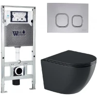 Комплект унитаза с инсталляцией WeltWasser AMBERG 506 ST + MERZBACH 041 XL MT-BL + AMBERG RD-CR 10000010944 цвет Черный матовый с сиденьем Микролифт и клавишей смыва цвет Хром
