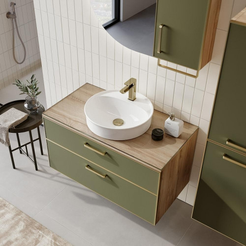 Тумба под раковину Orka Salerno 61 3008777 подвесная цвет Зеленый матовый Светлое дерево