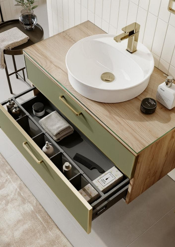 Тумба под раковину Orka Salerno 61 3008777 подвесная цвет Зеленый матовый Светлое дерево