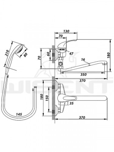 Смеситель для ванны Wisent W21022 универсальный цвет Хром