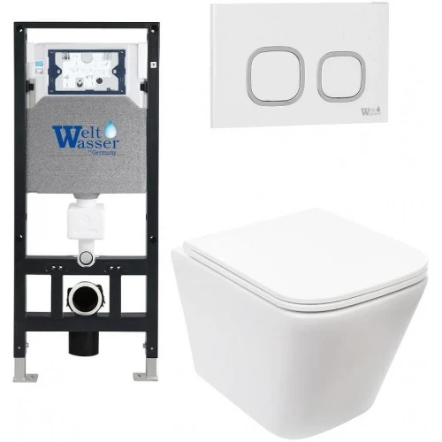 Комплект унитаза с инсталляцией WeltWasser AMBERG 506 + GELBACH 043 MT-WT + AMBERG RD-WT 10000011904 цвет Белый матовый с сиденьем Микролифт и клавишей смыва цвет Белый