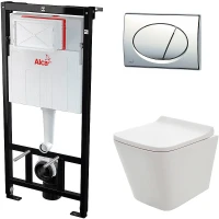 Комплект унитаза AQUAme AQM2004 с инсталляцией Alcaplast Sadromodul AM101/1120-3:1 RU M71-0001 с сиденьем Микролифт и клавишей смыва Хром фаянс подвесной