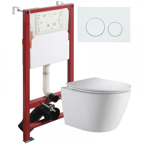 Комплект унитаза с инсталляцией Orange CI07-150W+APB188 с сиденьем Микролифт и Белой глянцевой клавишей смыва