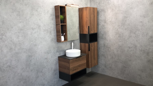 Шкаф пенал Comforty Штутгарт 40 00004151544 подвесной Дуб темно-коричневый Черный матовый МДФ / ЛДСП