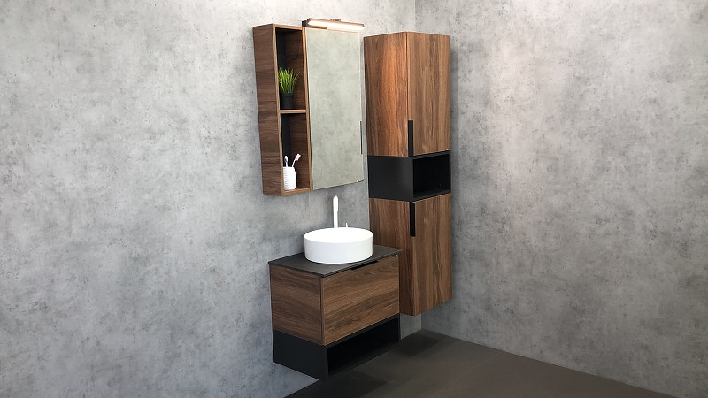 Шкаф пенал Comforty Штутгарт 40 00004151544 подвесной Дуб темно-коричневый Черный матовый МДФ / ЛДСП