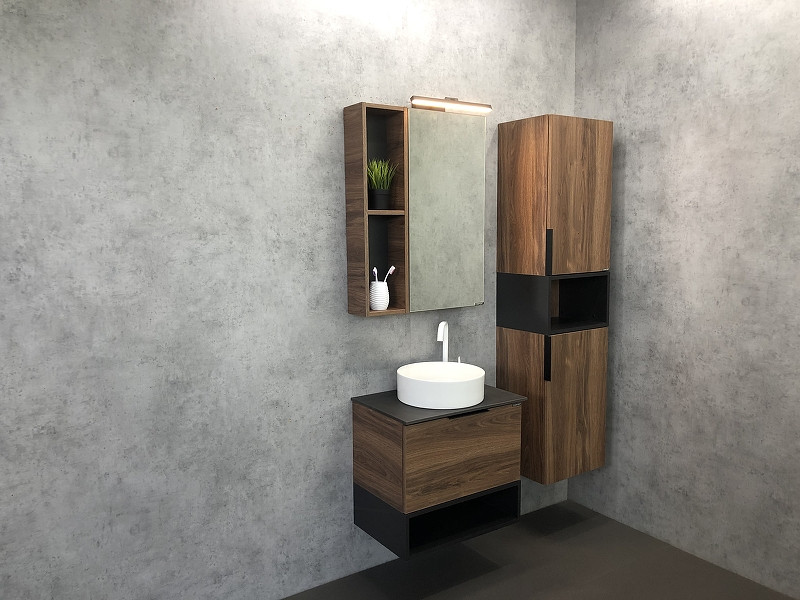 Шкаф пенал Comforty Штутгарт 40 00004151544 подвесной Дуб темно-коричневый Черный матовый МДФ / ЛДСП