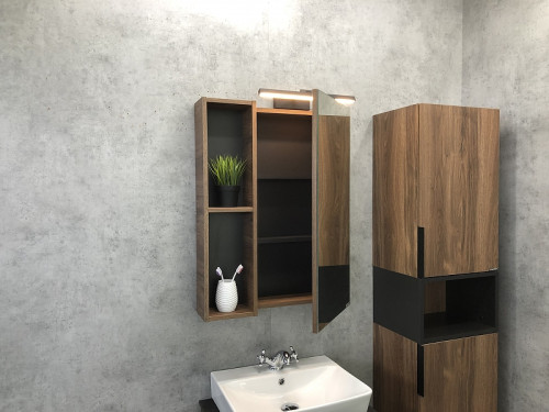 Шкаф пенал Comforty Штутгарт 40 00004151544 подвесной Дуб темно-коричневый Черный матовый МДФ / ЛДСП