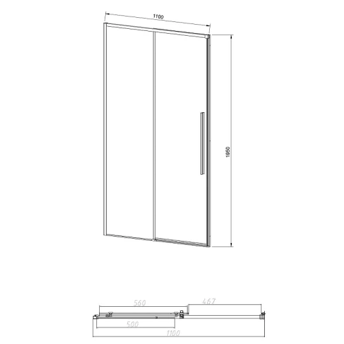 Душевая дверь Vincea Slim-N 110 VDS-4SN110CLG профиль Брашированное золото стекло прозрачное