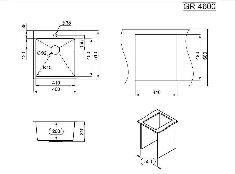 Кухонная мойка Granula 46 4600 цвет Графит матовый