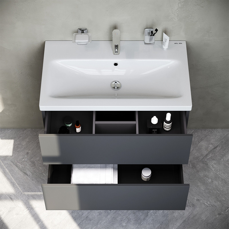 Тумба под раковину AM.PM Gem 75 M90FHX07522GM подвесная Графит матовый МДФ / ЛДСП