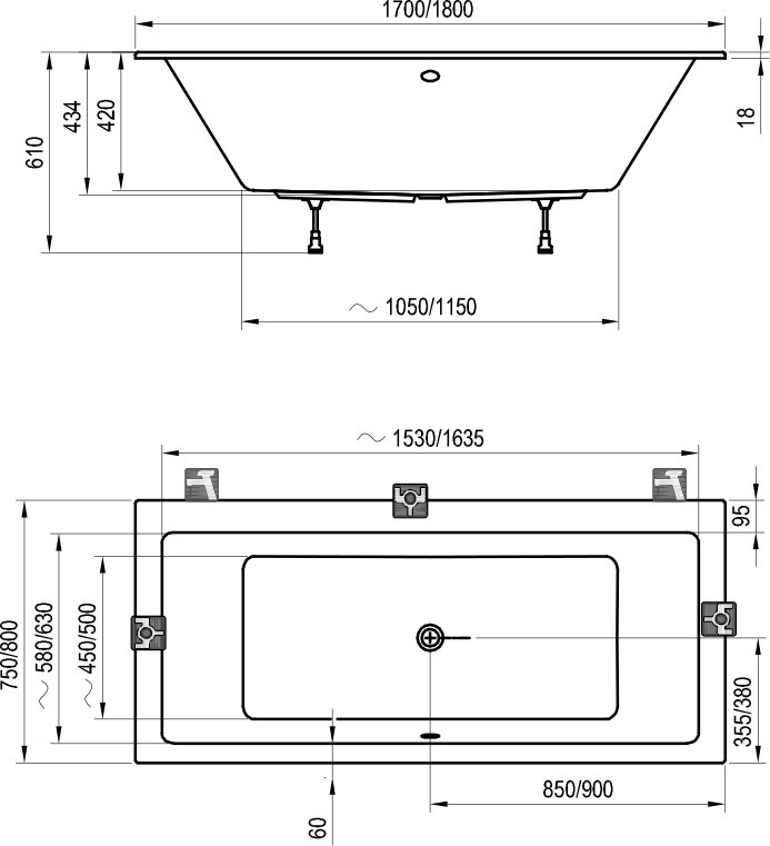 Акриловая ванна Ravak Formy 01 Slim 180x80 C881300000 без гидромассажа