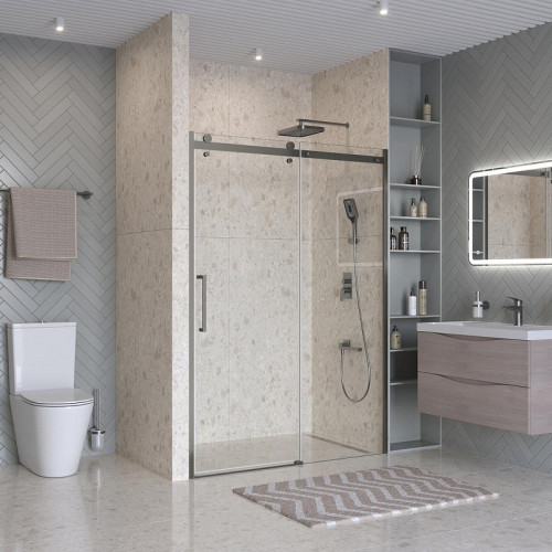 Душевая дверь BelBagno Marino 2 150 MARINO-2-BF-1-150-C-GM профиль Оружейная сталь стекло прозрачное