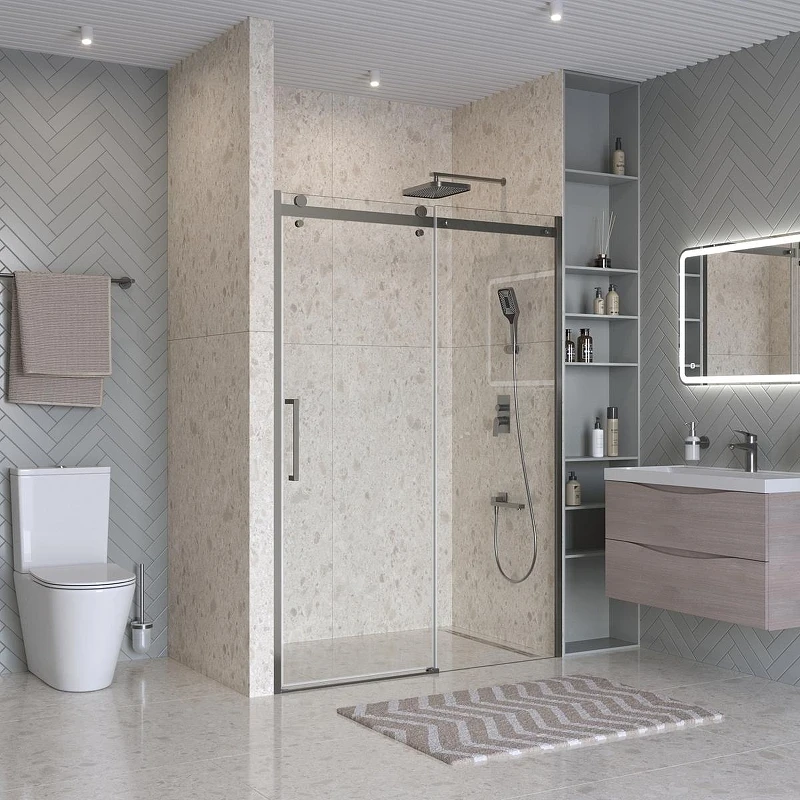 Душевая дверь BelBagno Marino 2 150 MARINO-2-BF-1-150-C-GM профиль Оружейная сталь стекло прозрачное