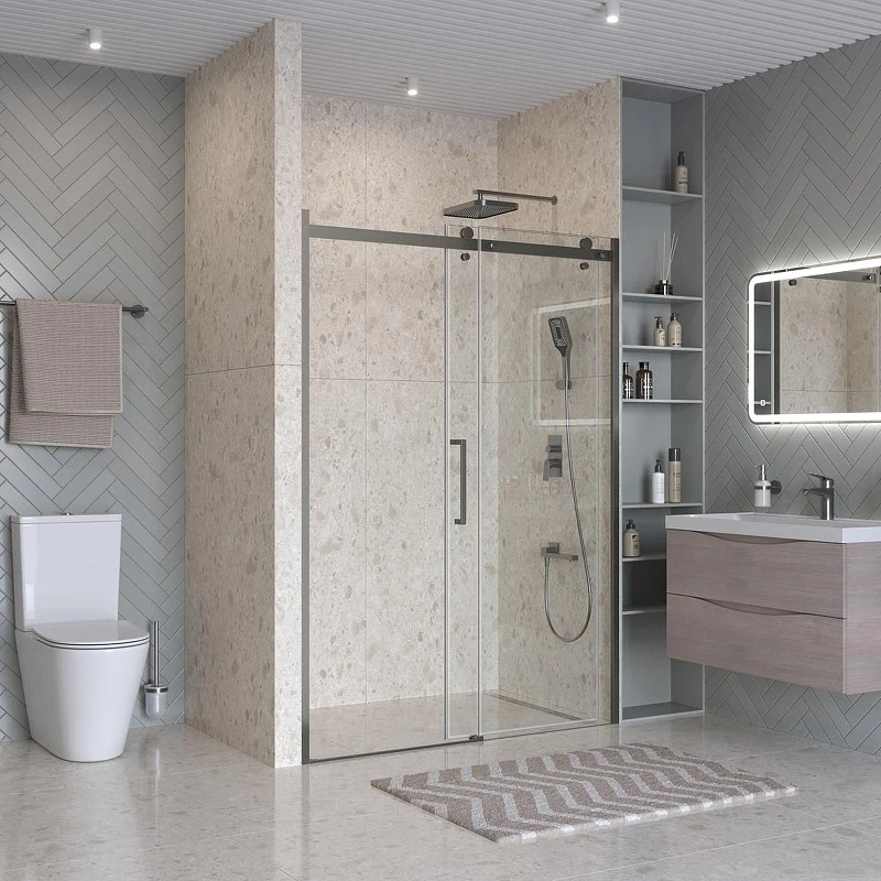 Душевая дверь BelBagno Marino 2 150 MARINO-2-BF-1-150-C-GM профиль Оружейная сталь стекло прозрачное