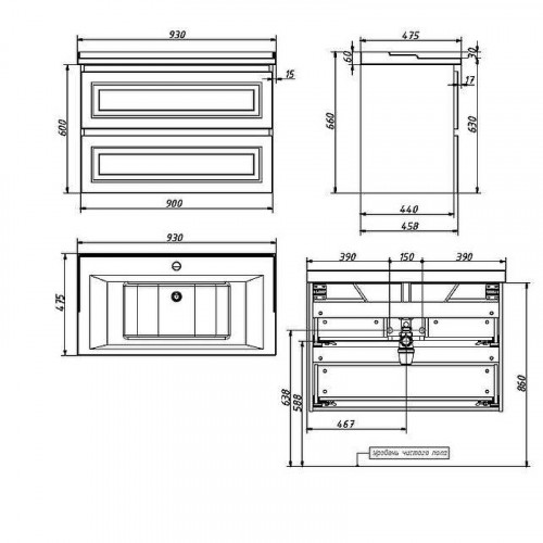 Тумба под раковину Caprigo Уэльс 90 36013-SF025 подвесная цвет Айрон