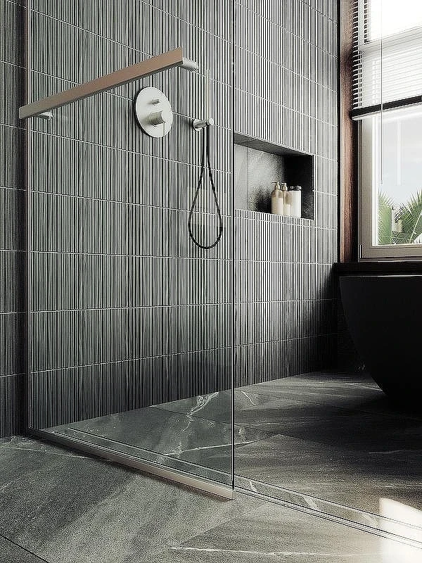 Душевая перегородка Maybah Glass MGD-726-5у 790x1950 в узком профиле Хром матовый стекло прозрачное