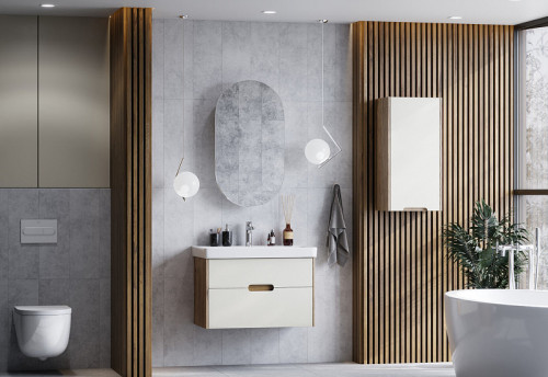 Тумба под раковину Aquaton Оливия 80 1A283101OLVG0 подвесная Бежевая Дуб велл МДФ / ЛДСП