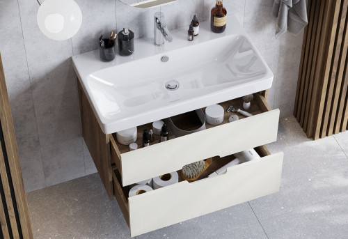 Тумба под раковину Aquaton Оливия 80 1A283101OLVG0 подвесная Бежевая Дуб велл МДФ / ЛДСП