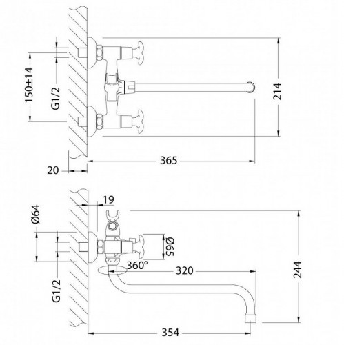 Смеситель для ванны Lemark Flora LM0151C универсальный Хром латунь на стену