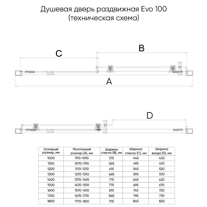 Душевая дверь Veconi Evo 100 B 170 E1-B-170-12-C9 профиль цвет Черный матовый стекло тонированное матовое