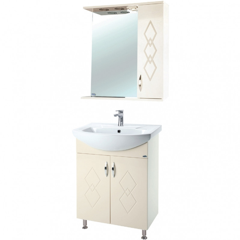 Зеркало со шкафом Bellezza Элеганс 60 R 4618609521077 с подсветкой Бежевое МДФ / ЛДСП, стекло