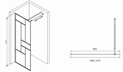 Душевая перегородка Abber Immer Offen 100 AG63100B8 профиль Черный стекло прозрачное
