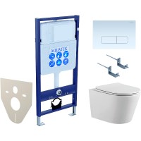 Комплект унитаза с инсталляцией Aquatek Set Aquatek Вега-1905-013 с сиденьем Микролифт и Белой клавишей смыва фарфор подвесной