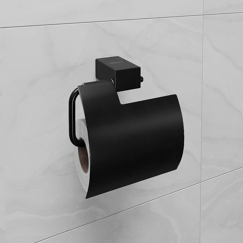 Держатель туалетной бумаги Lemark Smooth Line 9722011 с крышкой Черный матовый