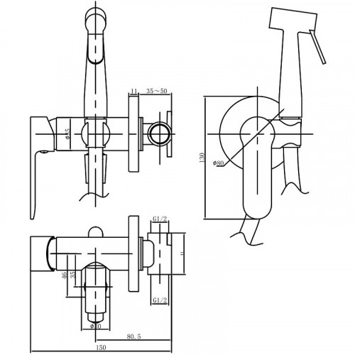 Гигиенический душ со смесителем Aquanet Passion AF300-52С 243317 Хром латунь на стену