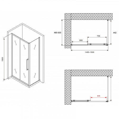 Душевой уголок Abber Schwarzer Diamant 150x50 AG30150H-S50 профиль Хром стекло прозрачное
