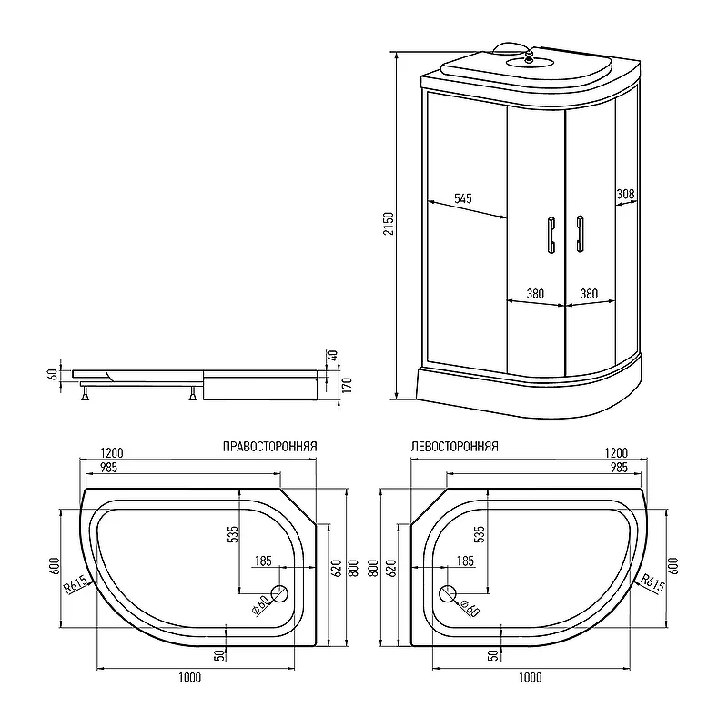 Душевая кабина Erlit 35 серия 120x80 L ER3512PL-C2-RUS без гидромассажа