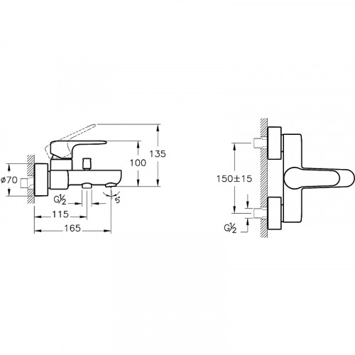 Смеситель для ванны Vitra Root Round A42725EXP Хром на стену